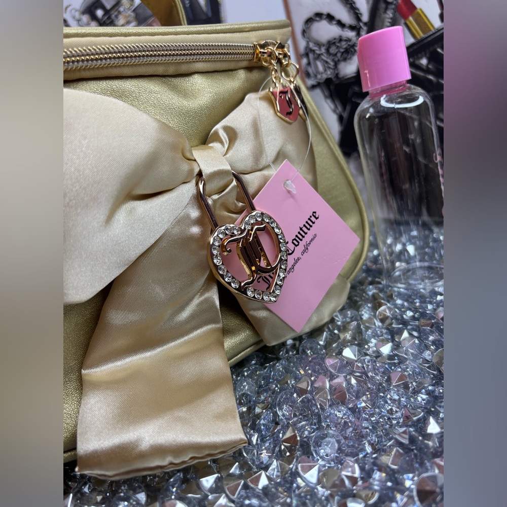 Juicy Couture Gold Cosmetic Bag with Bow and Charm - Picture 12 of 14